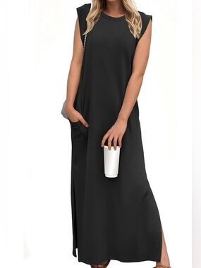 Sleeveless Black Maxi Dress with Side Pockets — Brand: